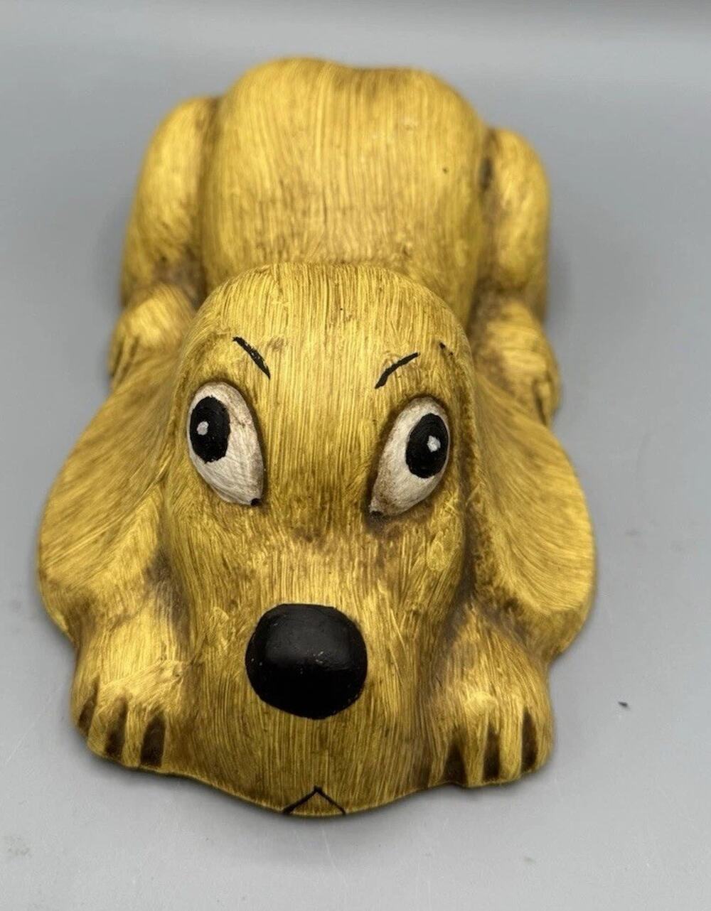 Vintage Yellow Floppy Ear Dog Figurine Big Eyes Kitsch Retro Decor